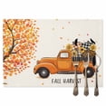 thumbnail image 2 of Fall Harvest Placemats Set of 2 Thanksgiving Truck Pumpkin Trees Leaves Heat Insulated Linen Place Mats, Washable Stain-Proof Table Mats for Dining Tables Holiday Decor 13x19inch, 2 of 9