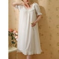 thumbnail image 4 of SWSMCLT Women's Cotton Pajamas Princess Pjs Cute Thin Bow Ruffle Comfy Spaghetti Strap Loungewear Short Sleeve Long Summer White Large, 4 of 4