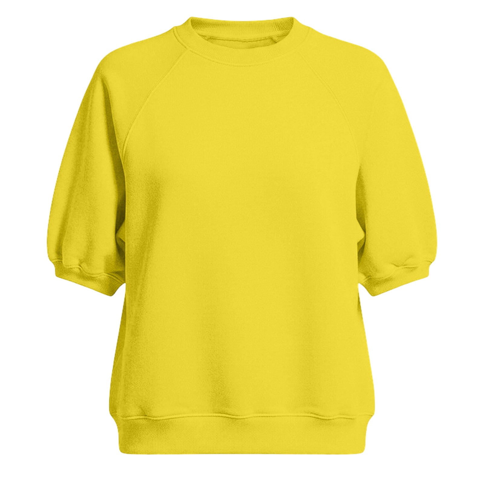 Arlun Women's Puff Sleeved Crew Neck Sweatshirt Short Sleeve Relaxed Fit Comfort Colors Hoodless Sweatshirts Elegant Solid Color Basic Pullover Top 2026 Early Autumn Clothes