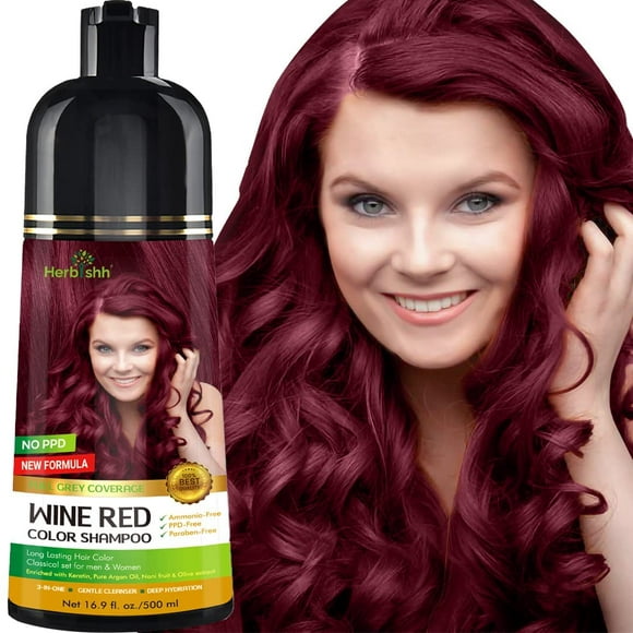 Herbishh Shampooing de Couleur de Cheveux pour Cheveux Gris - Sans Ammoniaque, Shampooing de Teinture de Cheveux - 500ml (Rouge Vin)