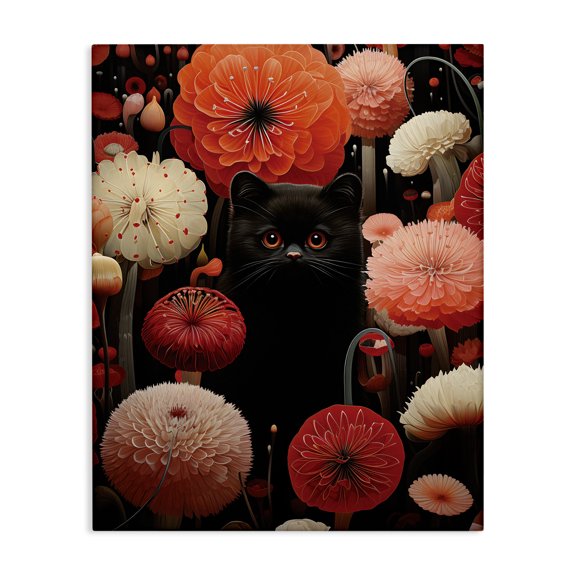 Stupell Industries Eclectic Black Cat Among Dahlias Canvas Art, 16 x 20, by Gary Shergill Designs