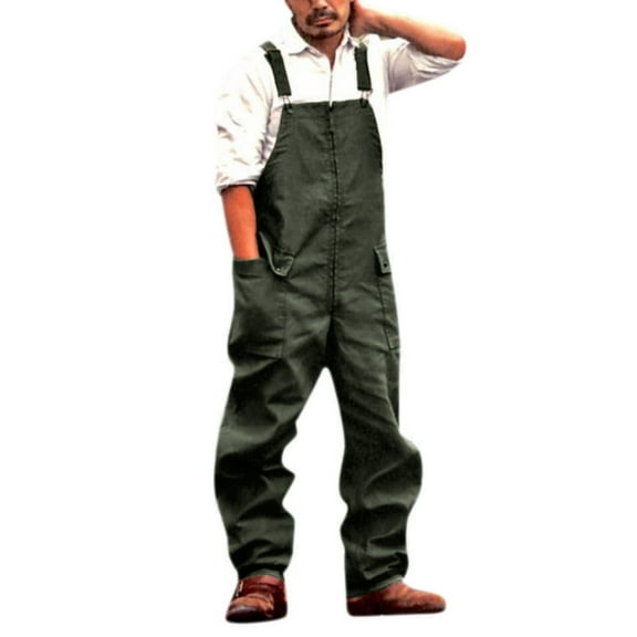 Mens Lightweight Casual Rompers Long Overall Jumpsuit with Button Bib Fit Walkshort Loose Comfortable Breathable Stylish Versatile Mens Beach Pants Trousers Vacation Cargo Pants