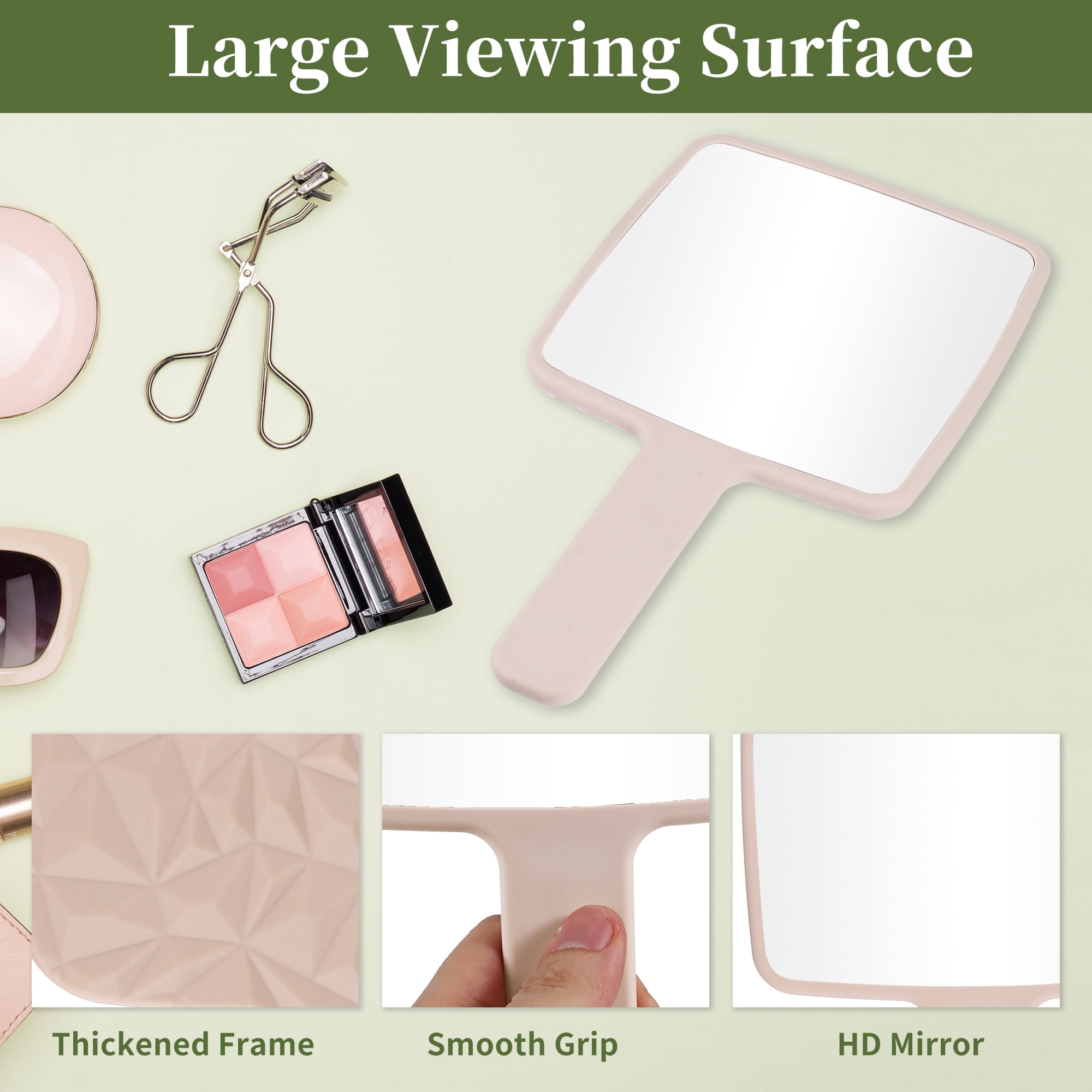 Unique Bargains Square Handheld Mirror 6.3" W x 11" L with Handle Pink