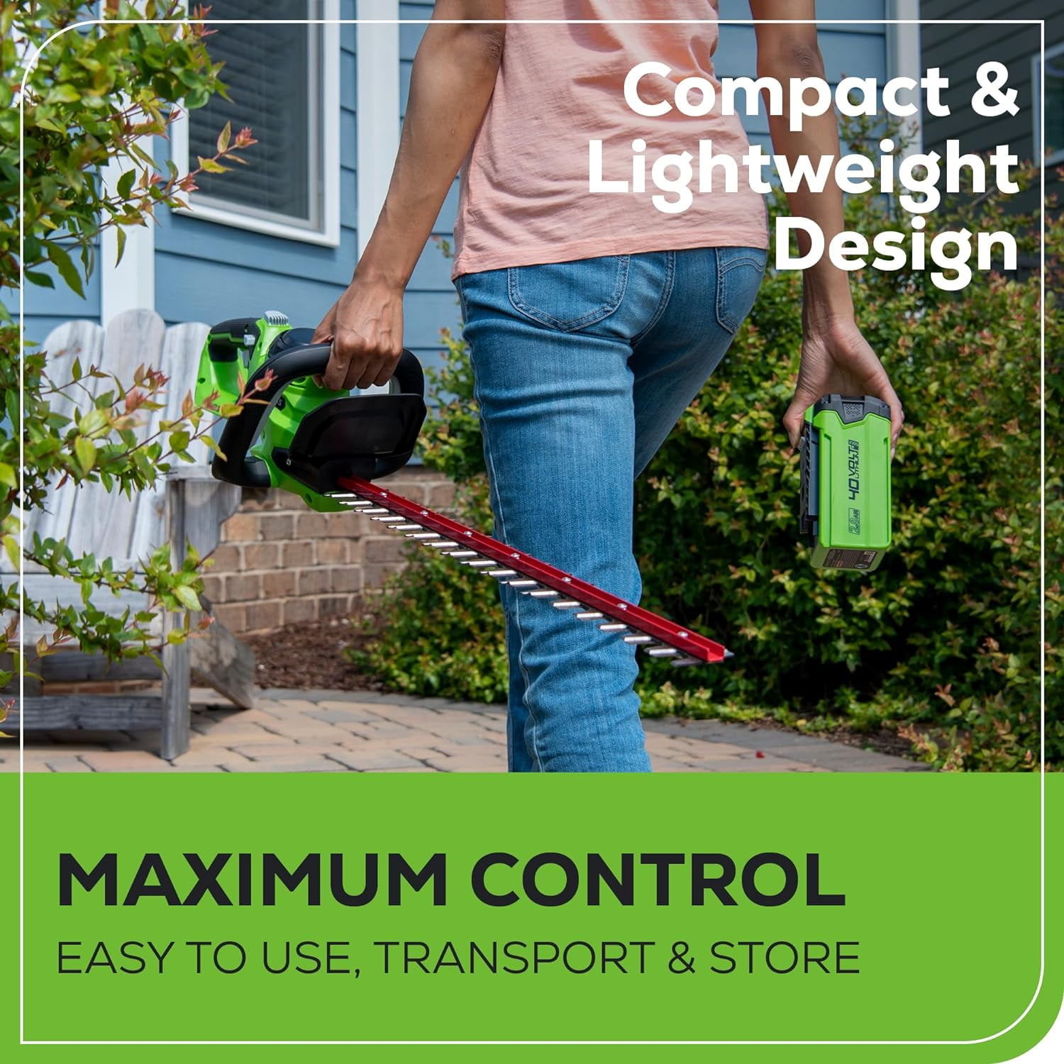 Greenworks 40V 24" Hedge Trimmer (1" Cutting Capacity), 2Ah USB Battery and Charger Included HT40B212