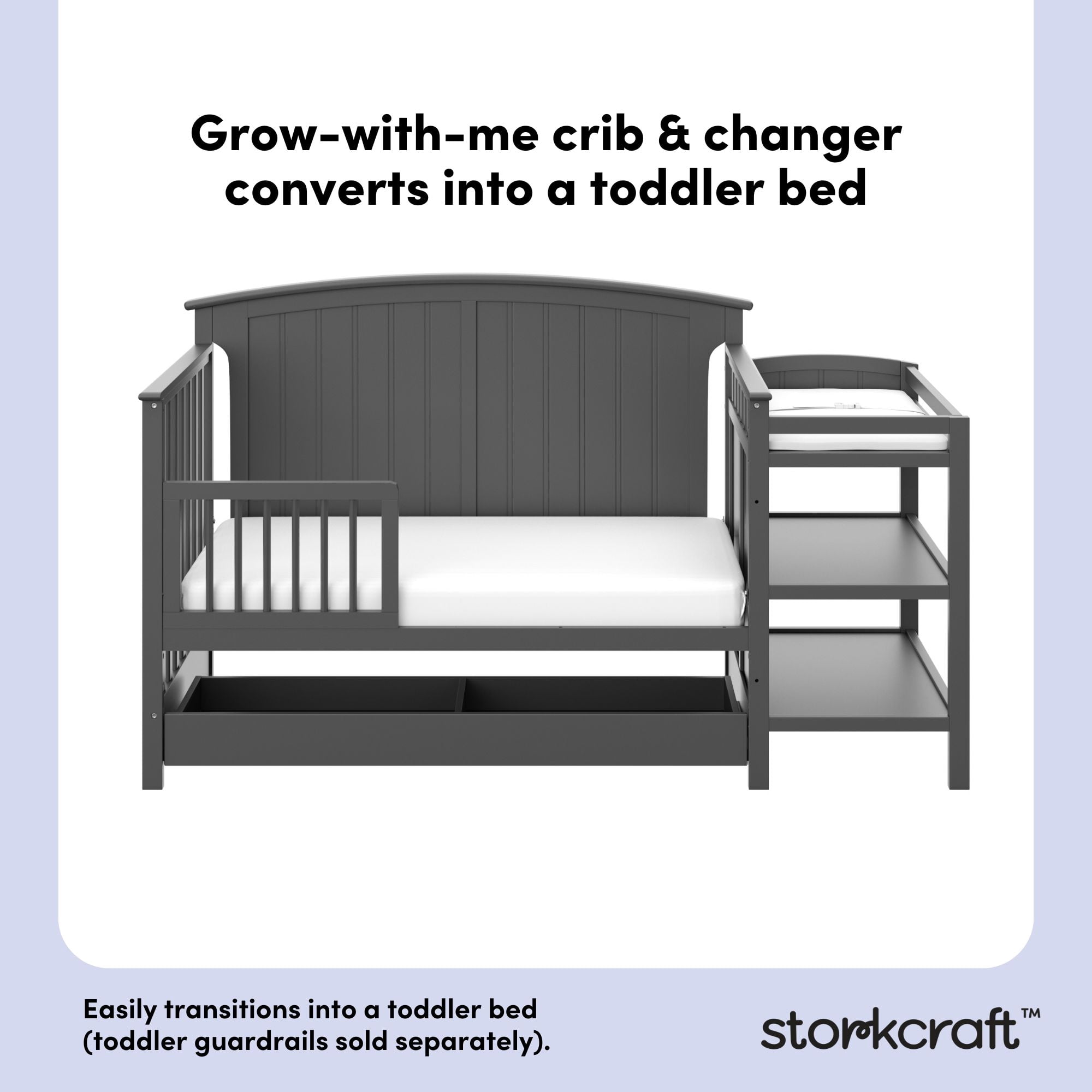 Storkcraft Steveston 5-in-1 Convertible Baby Crib & Changer, Gray