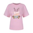 thumbnail image 3 of UPPADA Femmes Heureux Easter T-Shirt Bunny Lapin Graphique T-Shirt Manche Courte Drôle Lettres Imprimées Chemises Manche Courte Col Rond Tuniques Hauts Rose,m, 3 of 5