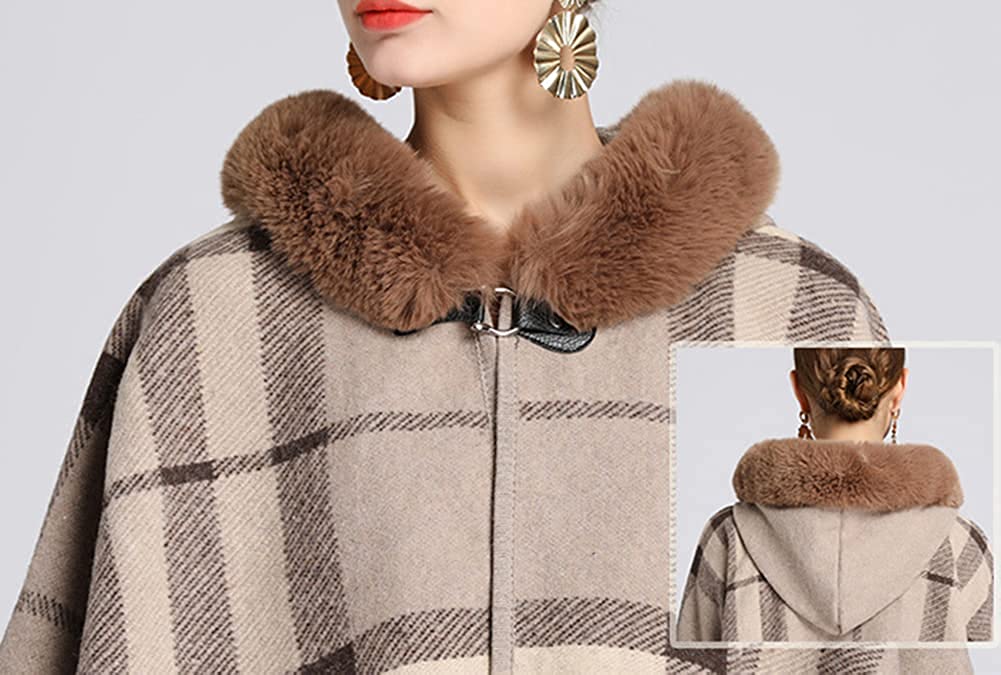 PIKADINGNIS Women's Faux Fur Trim Hood Poncho Faux Rabbit Fur Cape Wrap Shawl Coat Cardigan - image 5 of 5