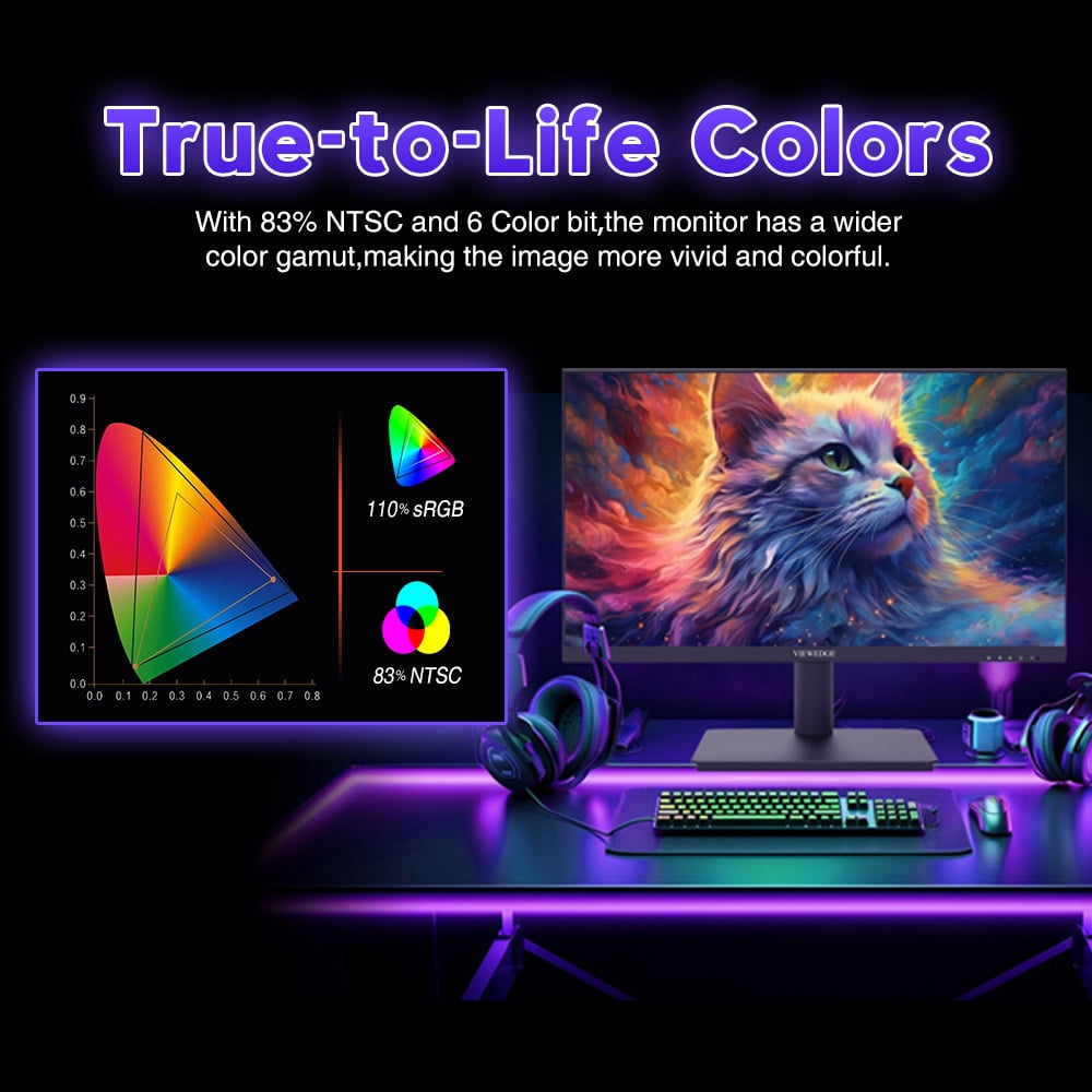 Viewedge 24 inch Gaming Monitor 240 Hz 1ms FHD 1920x1080p Computer Monitor, 110% sRGB HDMI x 2 & DP x 1 Port, Support Adaptive Sync and Wall Mount