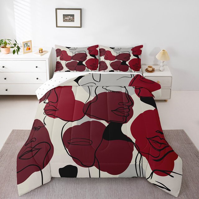 Erosebridal Minimalst Bedding Full Comforter Set for Teens, Modern Artwork Comforter Sets Full Size, Abstract Reversible Down Comforter, Breathable Room Decoration, 3pcs