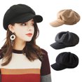 thumbnail image 3 of Becaristey Peaked Caps Woolen Lightweight Adjustable Octagonal Hats Beautiful Lines Easy Matching Sun for Visor Design Headgear Black 1Set, 3 of 6
