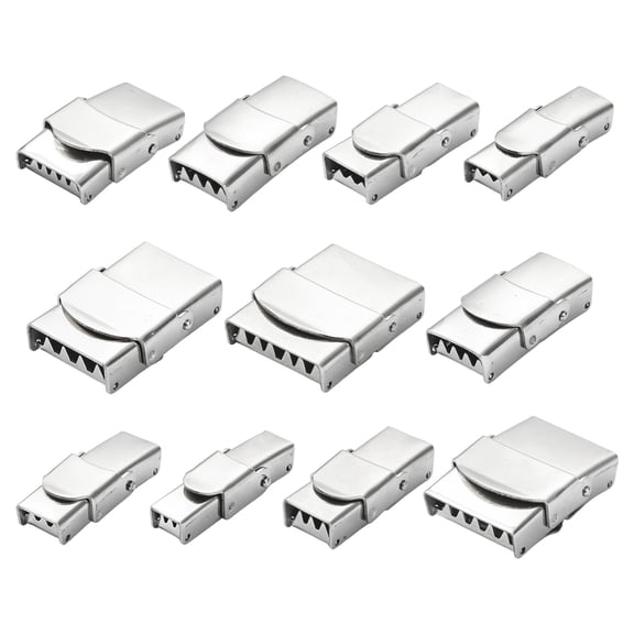 DanLingJewelry 11Pcs Mixed Styles Stainless Steel Deployment Watch Band Clasps Silver Color Lock Release Buckles for Leather Bracelet Watch Making