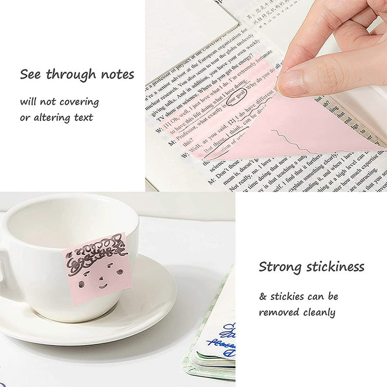 SDJMa Transparent Sticky Notes - Clear Sticky Notes Waterproof Self-Adhesive  Translucent Sticky Note Pads for Books Annotation, See Through Sticky Notes  for School & Office (50 Sheets) 