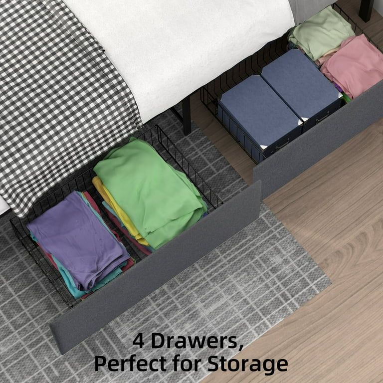 Coolmee Full Size Platform Bed Frame with 4 Underneath