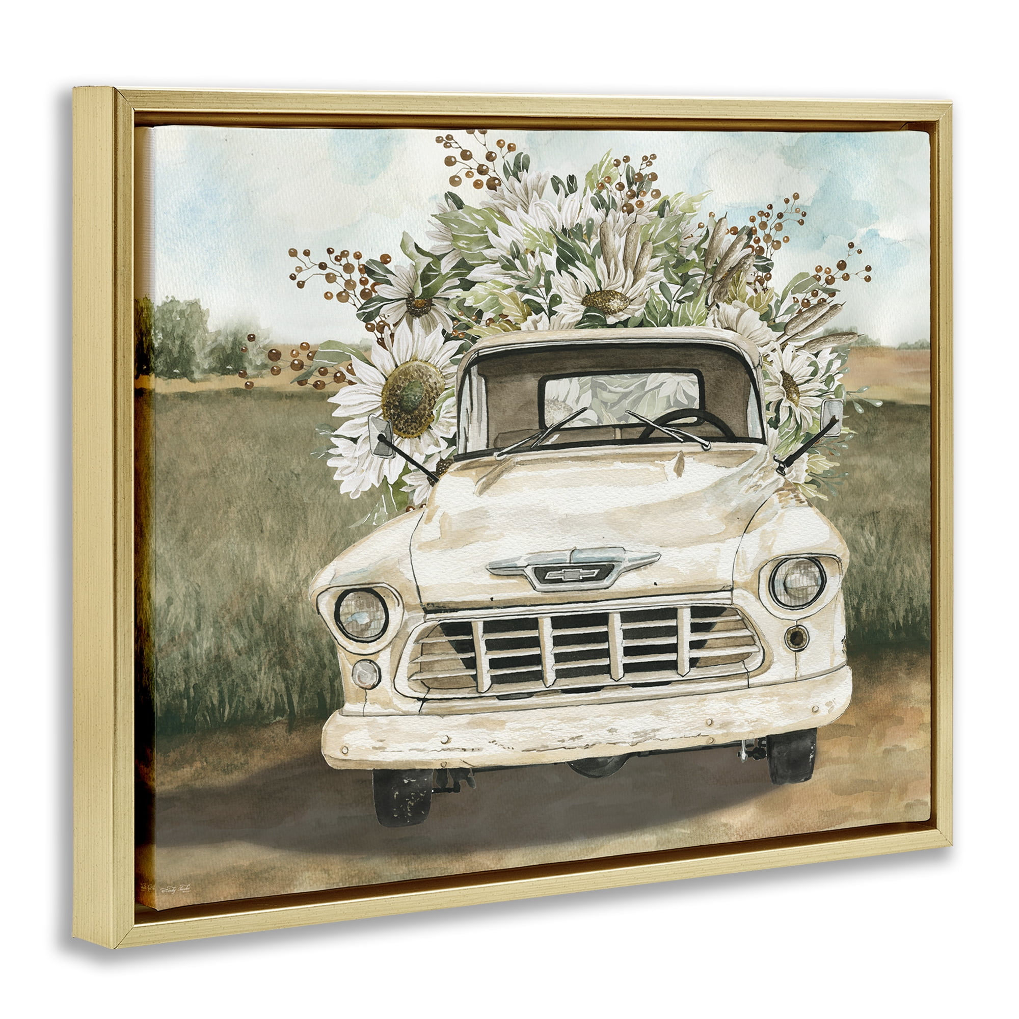 Stupell Industries Retro Country Flowers Delivery Gold Framed Floater Canvas Wall Art, design by Cindy Jacobs
