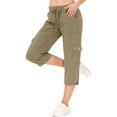 thumbnail image 3 of Mohiass Pantalon Cargo Capris pour Femmes Randonnée Léger Séchage Rapide Été Extérieur Décontracté Voyage avec Poches Vert Armée P, 3 of 4