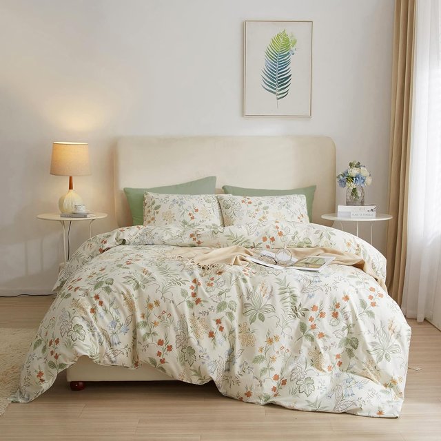 Tamaño Floral Funda Nórdica Set Botánico Verde Hojas Imprimir Ropa de Cama Set Cremallera