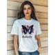 thumbnail image 1 of Camiseta informal de verano para mujer, con estampado retro de mariposas y rosas, manga corta y cuello redondo, ideal para el tiempo libre., 1 of 6