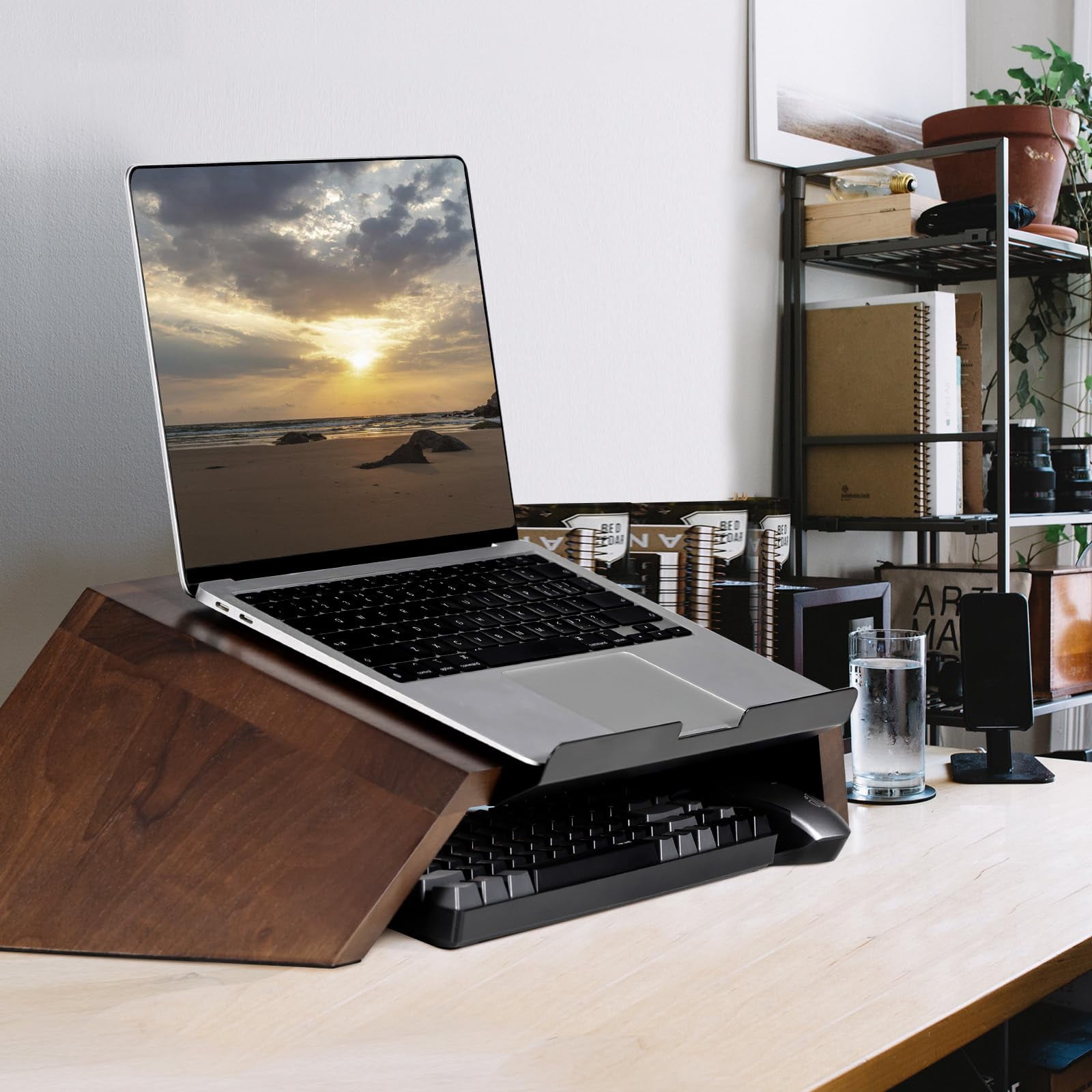 LifeSpan Fitness Ergonomic Wooden Laptop Stand, Desk Riser for 10-17.5" Laptops