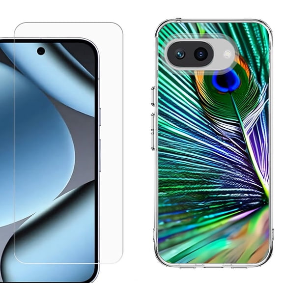ShockProof Phone Case for Google Pixel 10a, with Screen Protector, by OneToughShield - Peacock Feather