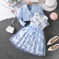 thumbnail image 4 of SONGGE Girls Floral Print Dress With Sheer Overlay And Jacket Summer Style Outfit Sets Toddlers Kids Back To School Cute Clothing Sets, 4 of 8