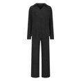thumbnail image 5 of VBTAPA Women Sweater Set 2 Piece Outfits 2025 Long Sleeve Knit Lapel V Neck Tops High Waist Wide Leg Pants Matching Lounge Sets Yoga Track Suit Deals of the Day Black M, 5 of 6