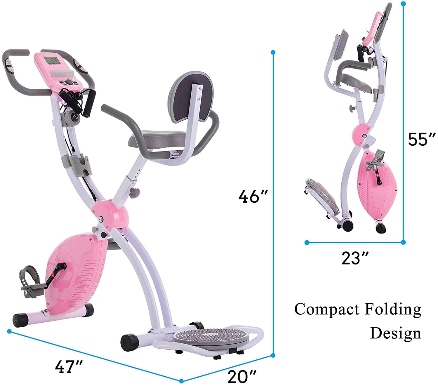 Murtisol Stationary Bike Folding Indoor Exercise Bike with Twister Plate Arm Resistance Bands Extra Large Adjustable Seat and Heart Monitor