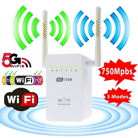 Wifi Range Extender, TSV AC750 750 Mbps Wifi Repeater Signal Booster Amplifier Dual Band 2.4GHz/5GHz with Ethernet Port Antenna 802.11 ac/b/g/n AP/Router/Repeater Mode Full (Best Router For 1000 Mbps)