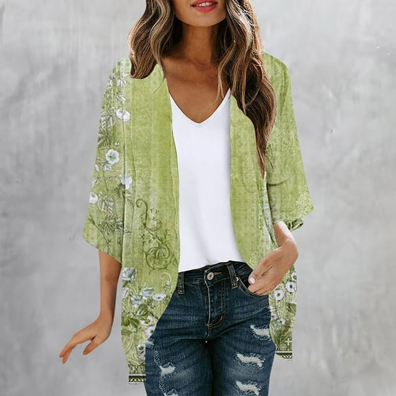 QUINDOS Womens Cardigan Sweaters with Pockets,Women's Fashion Casual Printed Long Sleeve Cardigan Top