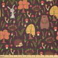 thumbnail image 2 of Ambesonne Autumn Fabric by the Yard Microfiber, Bear Hedgehog Rabbit Design, 2 Yards, Maroon and Multicolor, 2 of 2