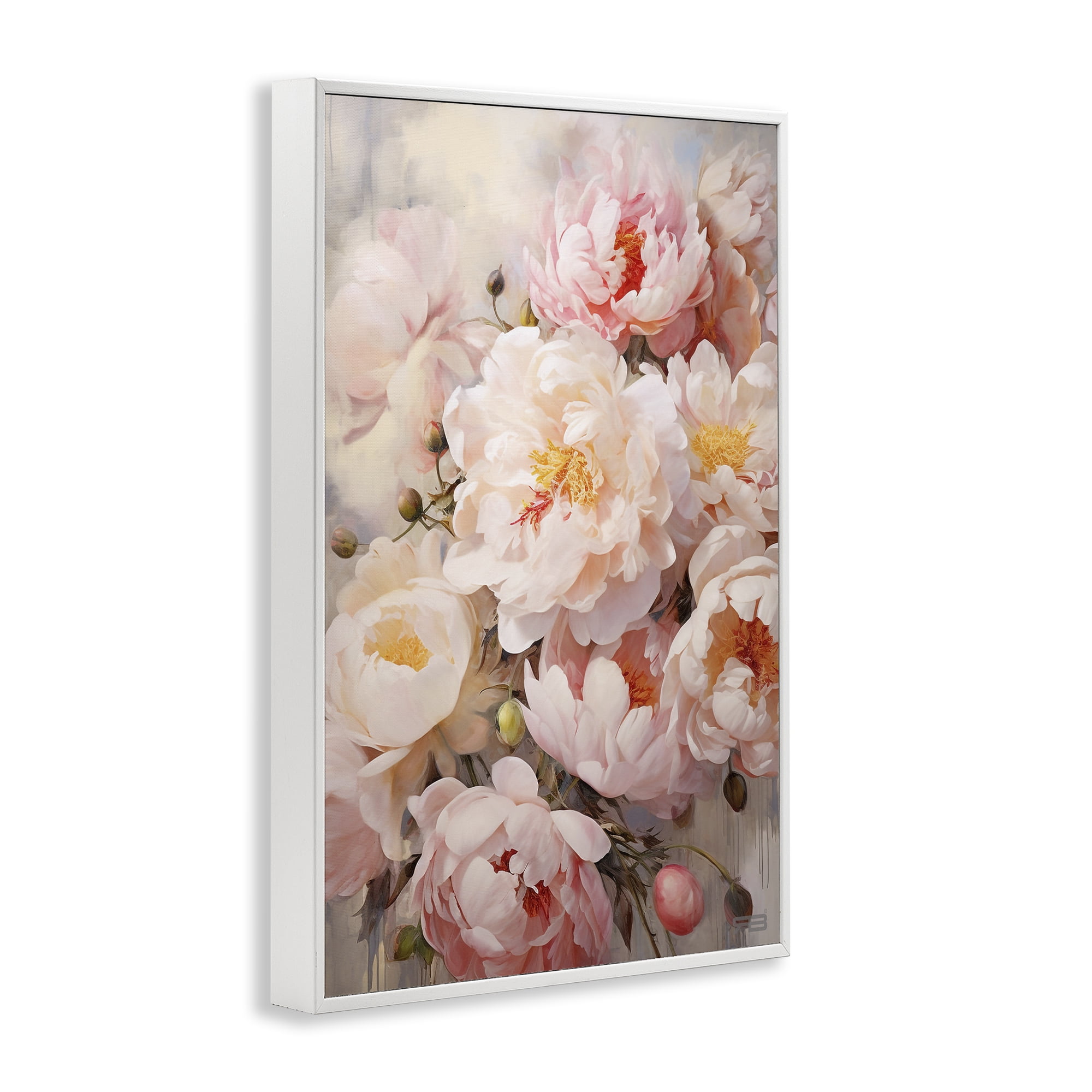 Stupell Industries Pink Peonies Collage Botanical & Floral Painting White Framed Art Print Wall Art, 20 x 30
