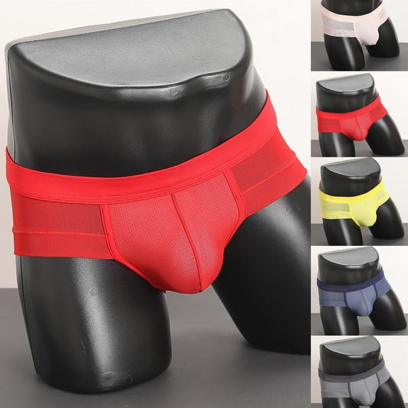 Afuyipoi Men's Ice Silk Underwear,Mid Rise Active Breathable Comfortable Briefs Red L