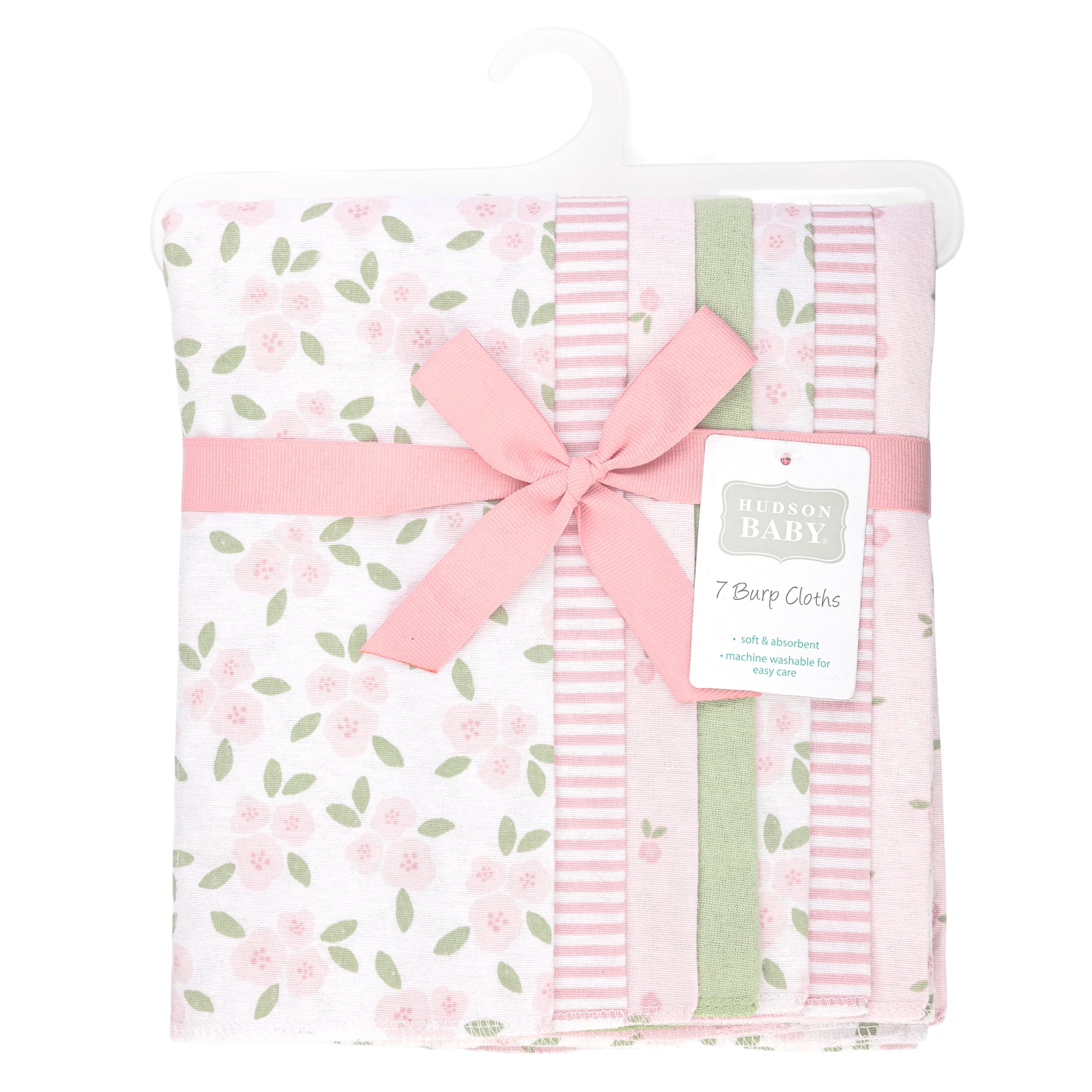 Hudson Baby Girl Cotton Polyester Flannel Burp Cloths 7-Pack, Sweet Little Floral, One Size