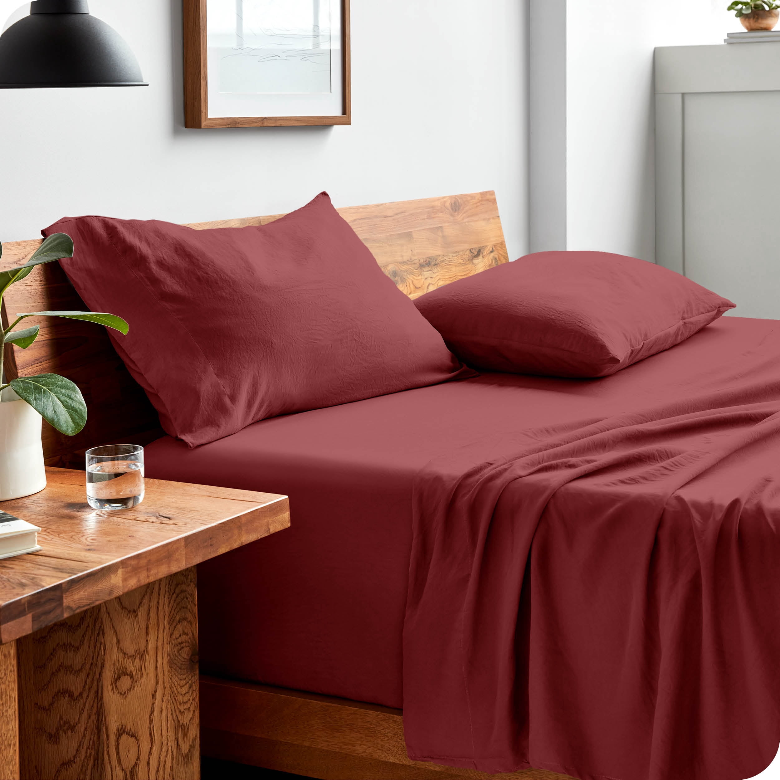 Bare Home Rosewood Sandwashed Microfiber Sheet Set, Wrinkle Resistant, Deep Pocket, King