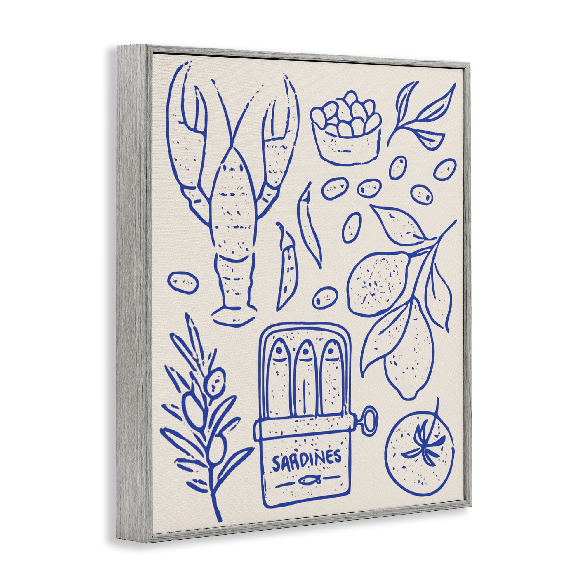 Stupell Industries Seafood & Herbs Simplicity Gray Framed Giclee Art, design by Camila Juncos