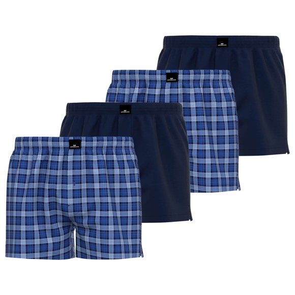 GÖTZBURG Bóxer de Hombre 4 pcs. - Poplin, Algodón Puro, Juego de Ropa Interior Azul/Blanco M (Medium)