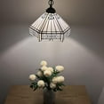 thumbnail image 2 of Tiffany Hexagon Stained Glass LED Pendant Light, 12-Light, White Fixture, 2 of 4