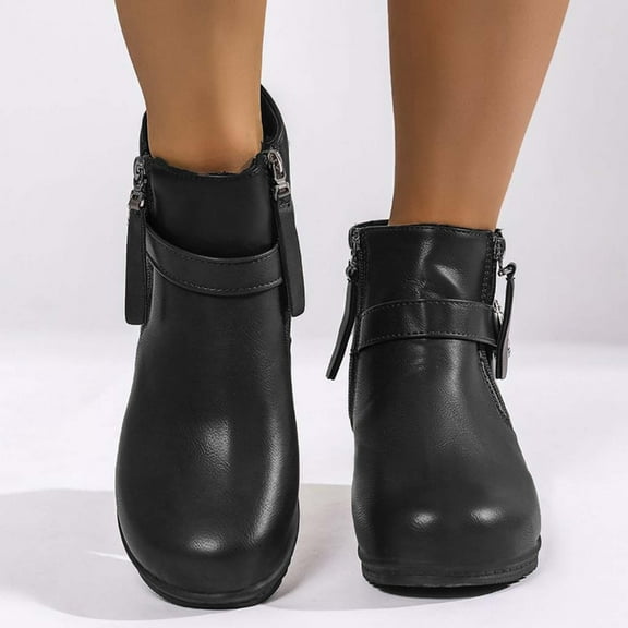 Tawop Womens Boots Ankle Short Boots Buckle Winter Fall Black Boots
