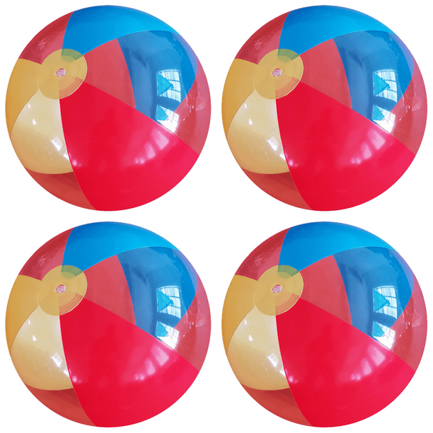 4 Pelotas De Playa Hinchables (27 Cm) – Con Bomba Manual – Juguetes Acuáticos Para Piscina, Playa O Fiestas