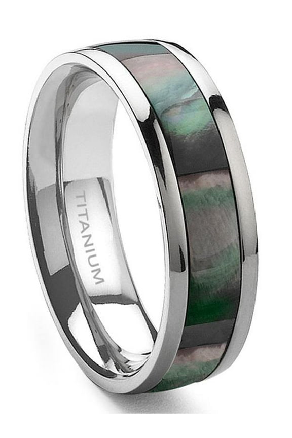 Titanium Mother of Pearl Inlay 6mm Comfort Fit Wedding Band Ring Sz 9.5