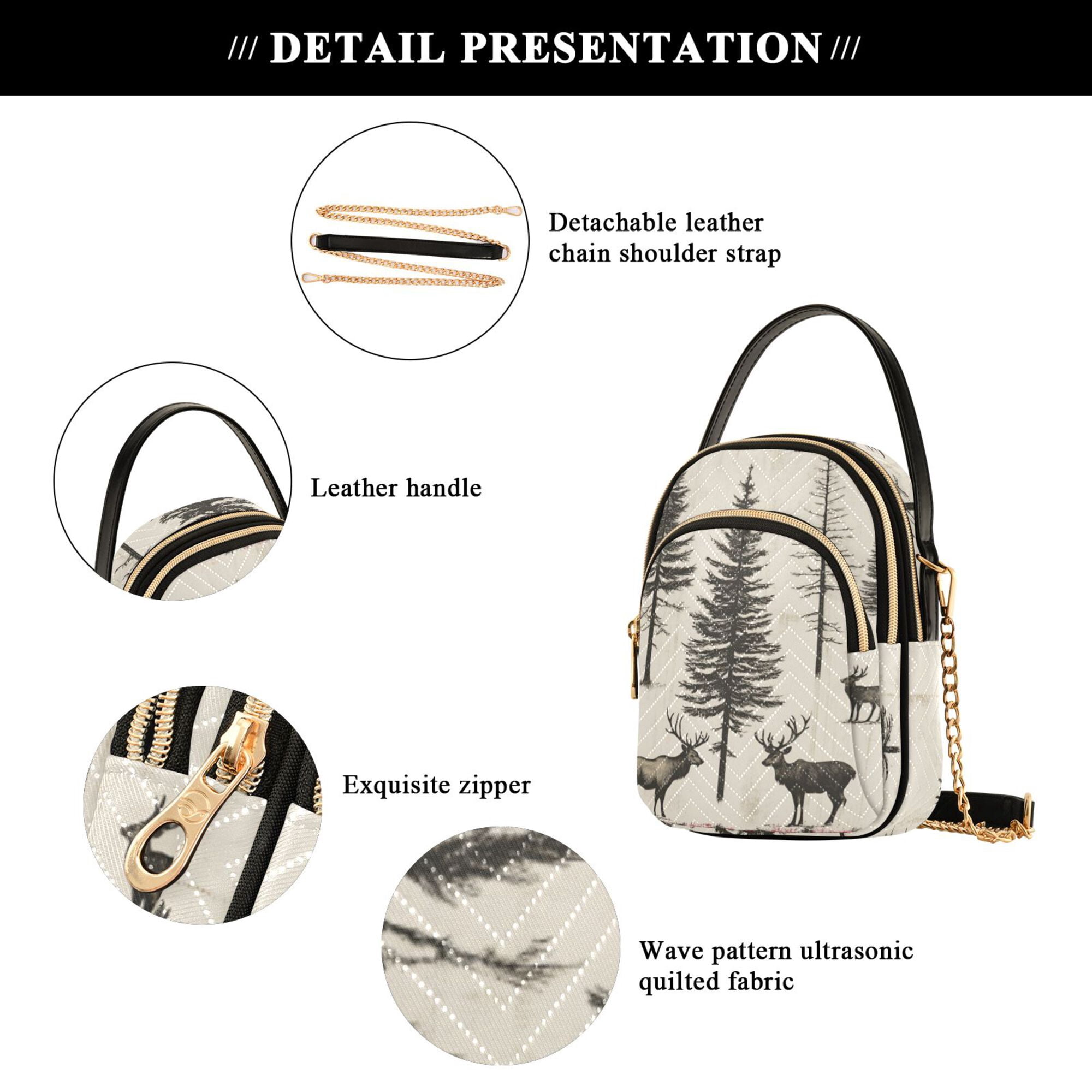 FORMRS Crossbody Bag for Women Quilted Travel Shoulder Cell Phone Purse with Chain Strap Handbag, Black Deer