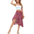thumbnail image 5 of Liacowi Women Juniors High Waist Midi Skirt Summer Casual Floral Print Irregular Ruffle Hem Side Tie Beach Party Skirt, 5 of 8