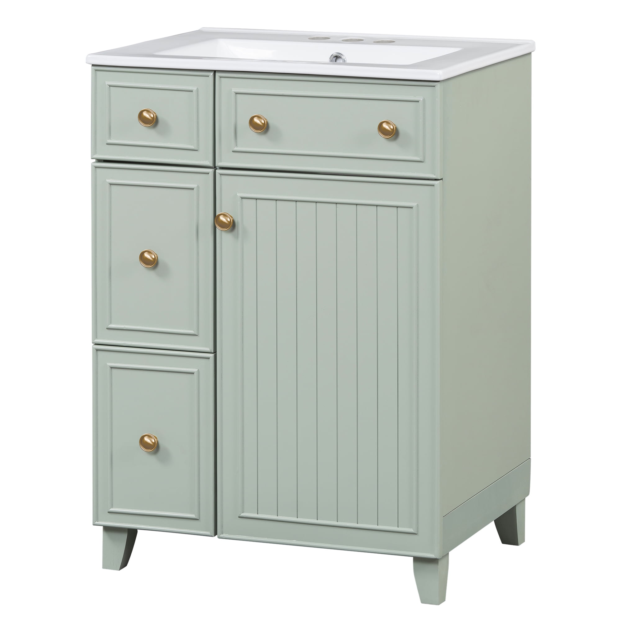 MAYEERTY 24" Bathroom Vanity Cabinet - Ceramic Sink, 2 Drawers, Durable for Daily Bathroom Use