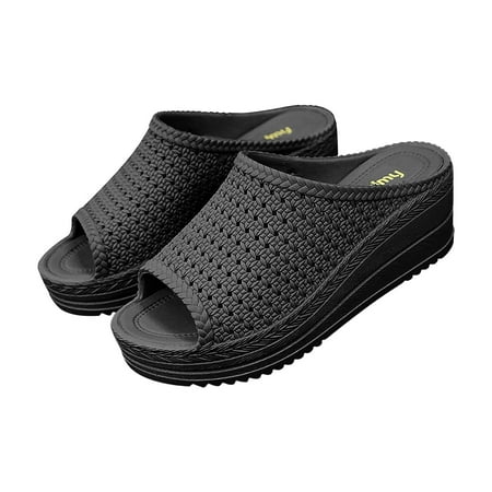 

ZTTD Women s Summer Thick Bottom Slope Heel Comfortable Hollow Sandals Mesh Outer Wear Bottom Beach Shoes Black