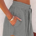 thumbnail image 3 of Pantalones cortos de cintura alta con cordón para mujer, cintura elástica y bolsillos, gris claro, estilo de pierna ancha, talla S, 3 of 6