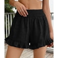 thumbnail image 4 of PRETTYGARDEN Summer Shorts for Women Boho Elastic Waist Ruffle Casual Hollow Out Embroidered Beach Bottoms with Pockets, 4 of 10