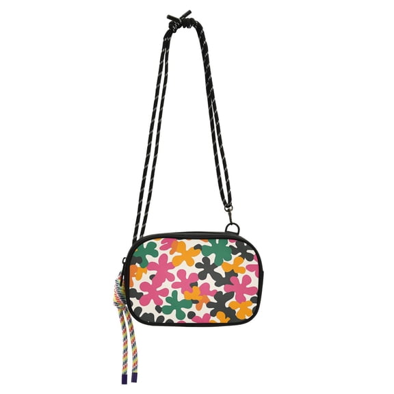 FORMRS Mini Crossbody Bag for Women Adjustable Rope Shoulder Casual Phone Purse, Pink Floral Blooms