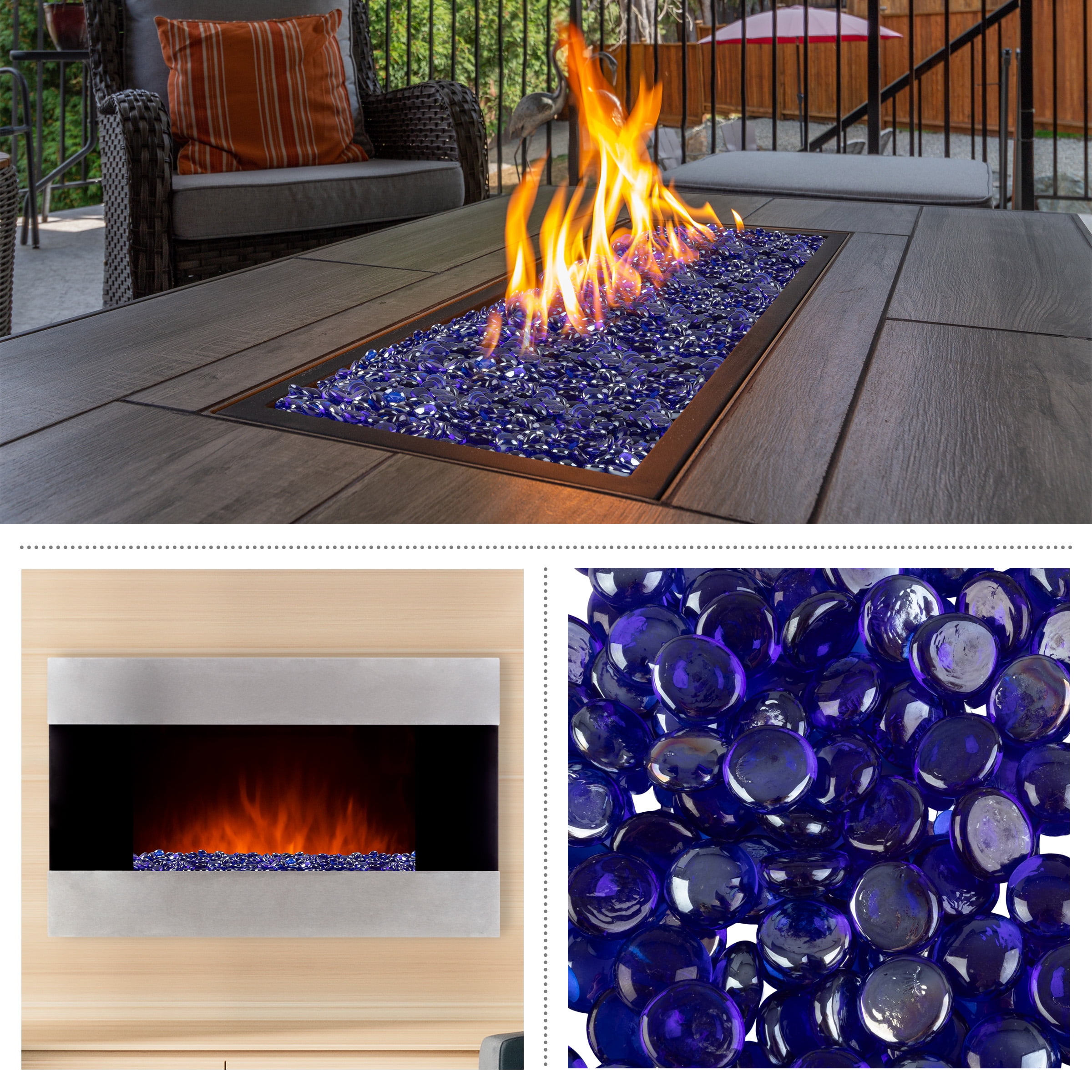 Pure Garden 10lbs Fire Pit Glass - 3/4-Inch Glass Rocks, Cobalt Blue