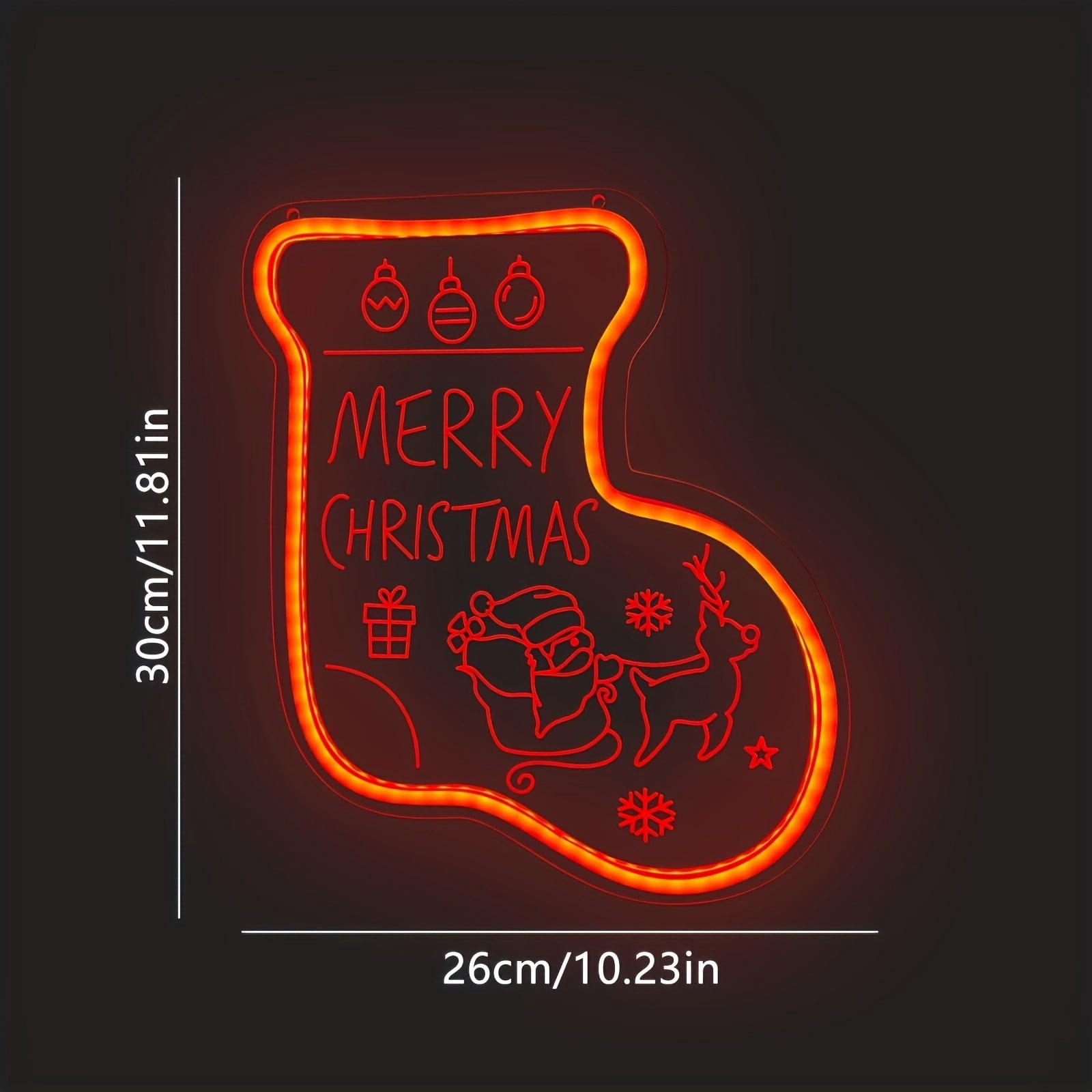 UPONRAY Christmas Stocking Neon Signs, 10.23"*11.81" Dimmable & USB-Powered LED Neon Light, Stylish Wall Decor for Christmas Tree, Bed Room, Living Room, Party, Bar