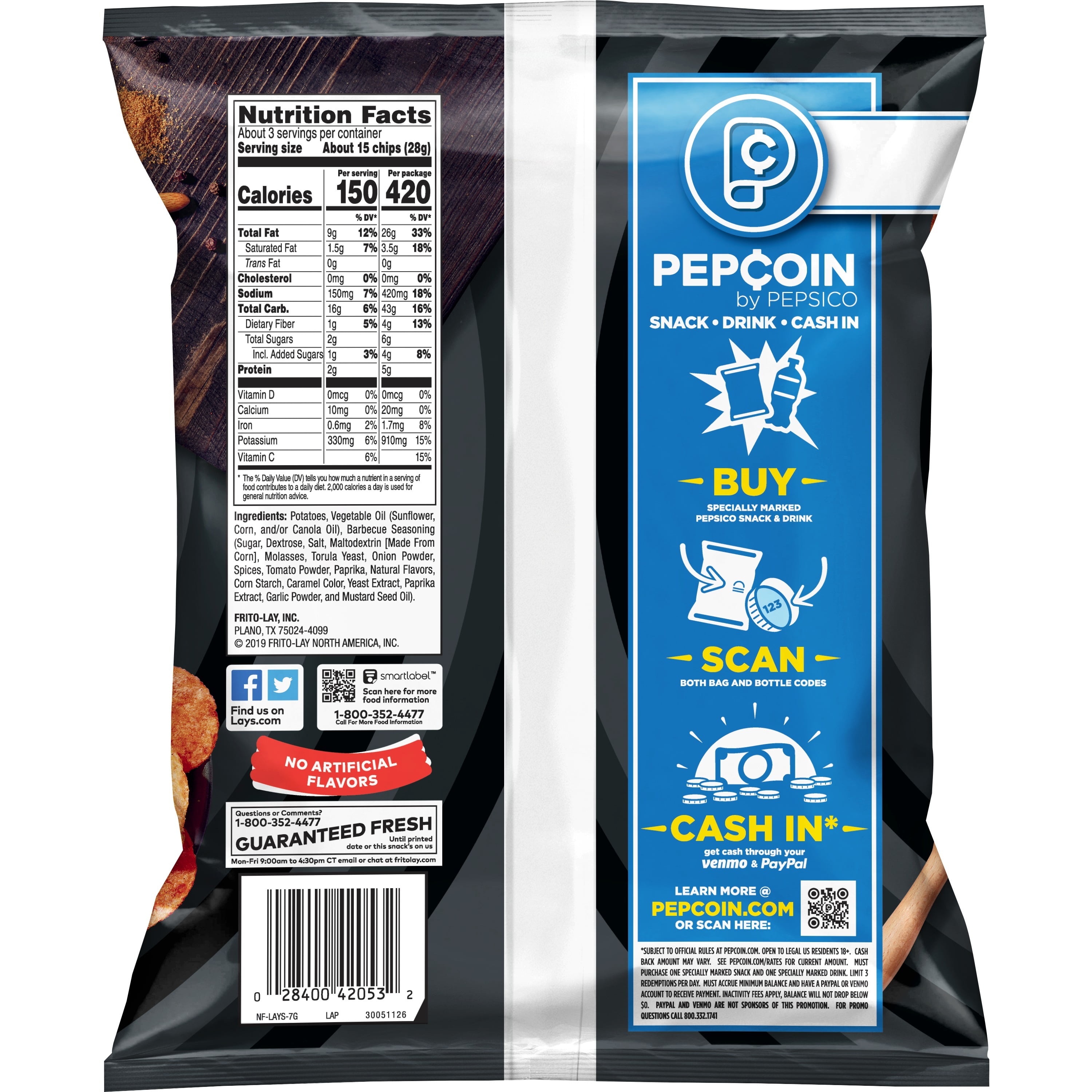 Lay's Potato Chips, Barbecue Flavor, 2.75 oz Bag