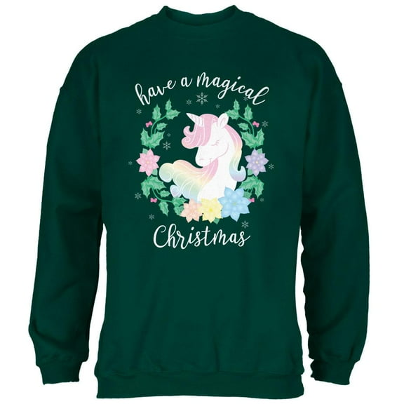 Have a Magical Christmas Unicorn Mens Sweatshirt Forest Green MD